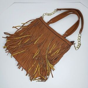 Latique Brown Faux Leather Fringe Purse Hippie Boho Western